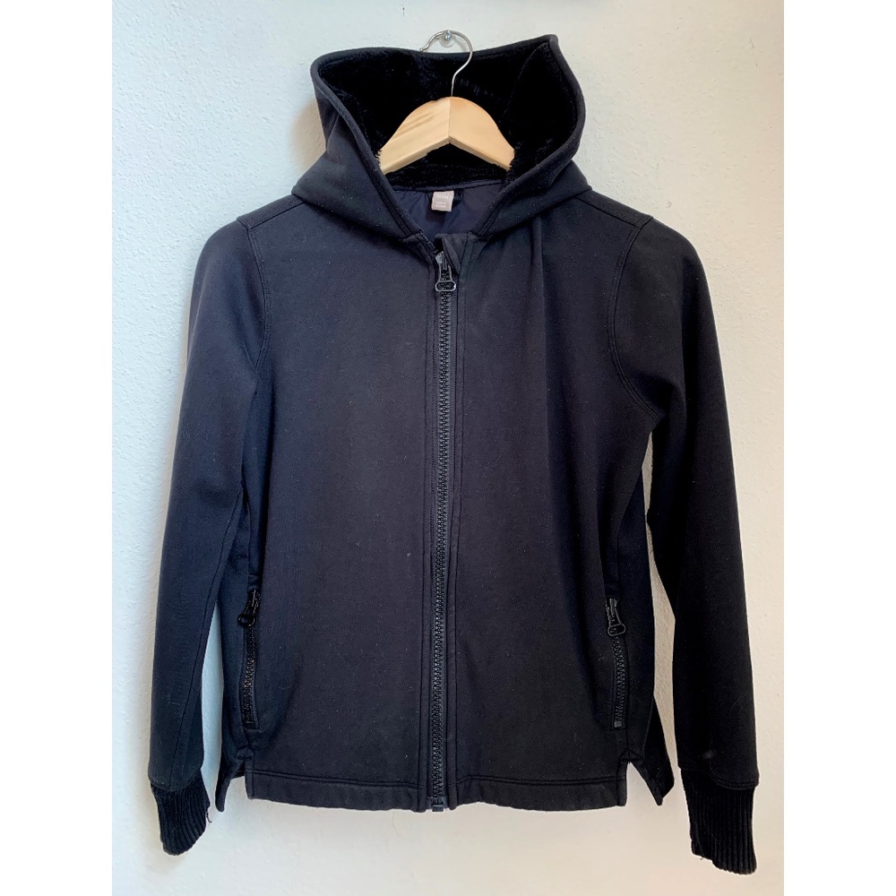 ATHLETA Girls Liteweight Hooded Front Zip Jacket Faux Fur Lined Hood Black XL/14